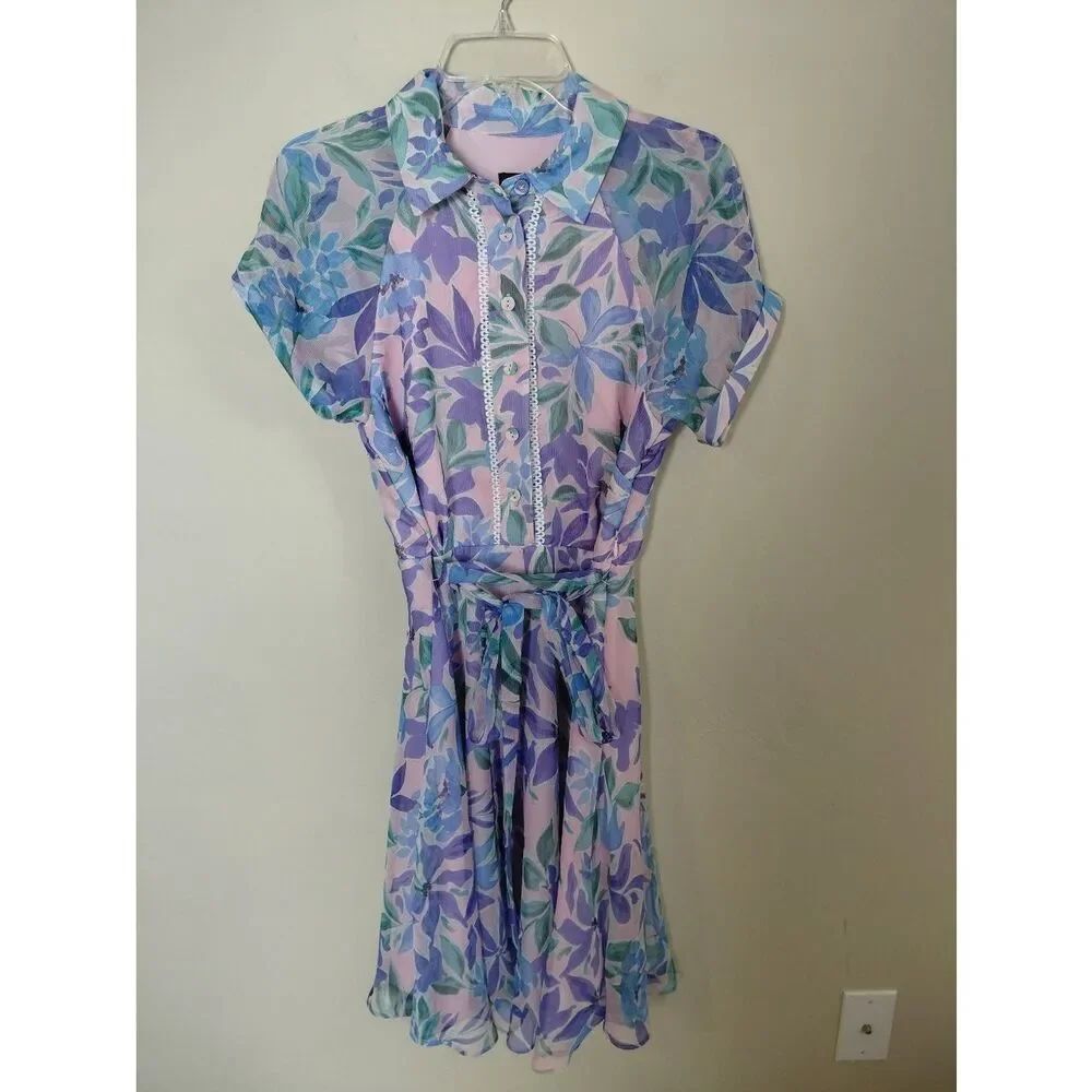 Tahari ASL Fit & Flare Belted Foral Dress Sz 8